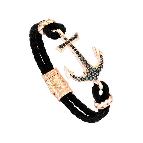 Anchor Bracelet // Silver + Rose Gold + Black (Small)