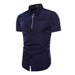 Short Sleeve Shirt // Navy Blue Zipper (M)