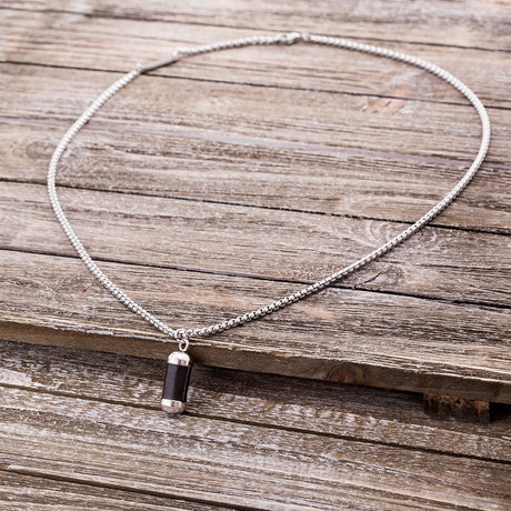Leather Rondelle Necklace // Black + Silver