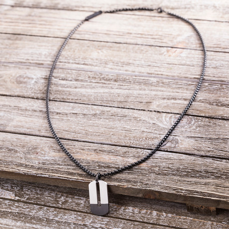 Open Dog-Tag Necklace // Black + Silver