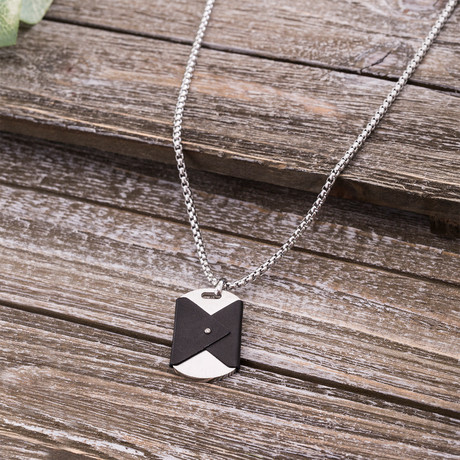 Folded Leather Dog-Tag Necklace // Black + Silver