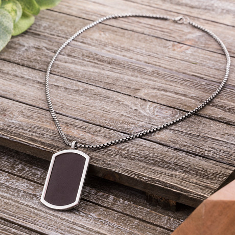 Leather Dog-Tag Necklace // Brown + Silver