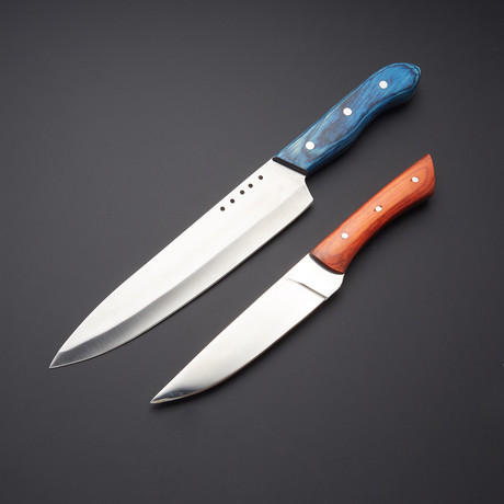Stainless Steel Chef 2-Piece Knife Set // Blue & Orange