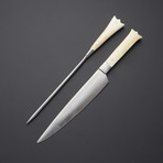Stainless Steel Carving Fork + Knife Set B // Camel Bone Handle