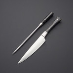 Stainless Steel Carving Fork + Knife // Small Bull Horn Handle