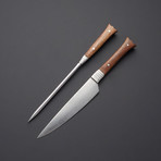 Stainless Steel Carving Fork + Knife // Walnut Wood Handle