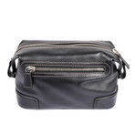 Leather Double Zipper Personal Care Case // Black