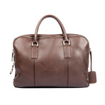 Leather Double Zipper Breifcase // Brown
