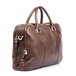 Leather Double Zipper Breifcase // Brown