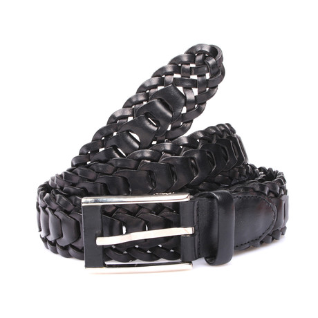 Rectangle Buckle Leather Belt // Black // 125 cm // 46" Waist
