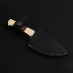 Damascus Steel Skinner Knife // Ram Horn Handle