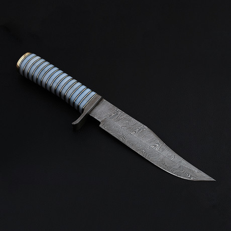 Handmade Damascus Steel Bowie Knife // Corian Handle + Brass Spacers