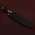 Damascus Steel Bowie Knife // Bull Horn + Fiber Brass Spacers
