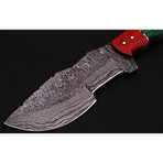 Damascus Steel Tracker Knife // Colored Wood Handle