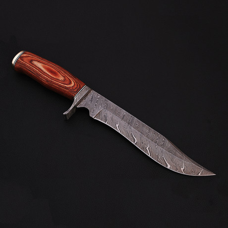 Handmade Damascus Steel Bowie Knife // Rosewood Handle