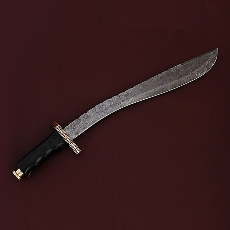 Handmade Damascus Steel Long Kukri Hunting Knife // Bull Horn Handle