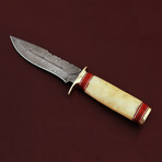Damascus Steel Mini Bowie Knife // Camel Bone Handle