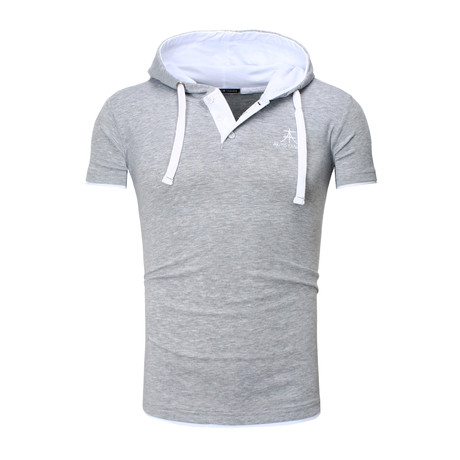 Contrast Hooded-Polo // Gray + White (S)
