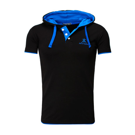Contrast Hooded-Polo // Black + Blue (2XL)