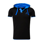 Contrast Hooded-Polo // Black + Blue (M)