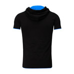 Contrast Hooded-Polo // Black + Blue (L)