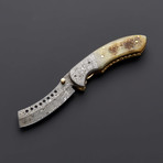Damascus Sheep Horn Folding Pocket Knife