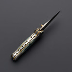 Damascus Black Bone Stiletto Dagger Folding Knife