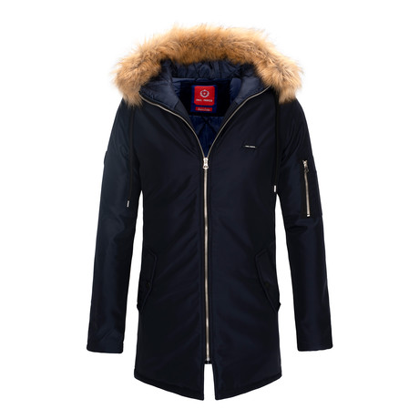 Fur Hooded Winter Coat // Dark Navy (S)