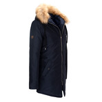 Fur Hooded Winter Coat // Dark Navy (3XL)