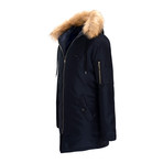 Fur Hooded Winter Coat // Dark Navy (3XL)