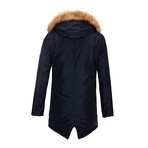 Fur Hooded Winter Coat // Dark Navy (3XL)