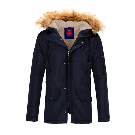 Fur Hooded Winter Coat // Navy (S)
