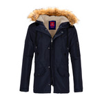 Fur Hooded Winter Coat // Navy (XL)