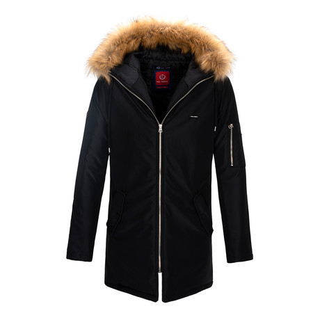 Fur Hooded Winter Coat // Black (S)