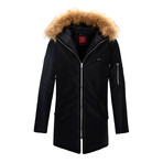 Fur Hooded Winter Coat // Black (XL)