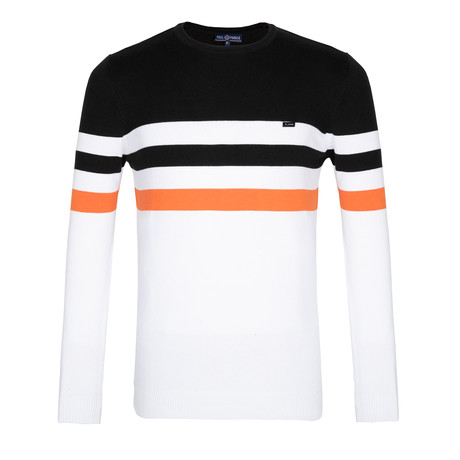Atlas Jersey Sweater // White + Black + Persimmon (S)