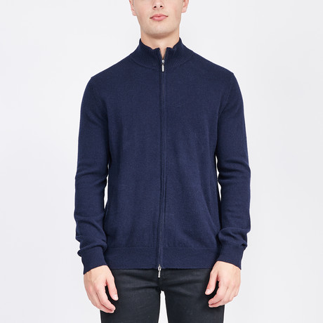 Classic Full Zip Cashmere Sweater // Navy (S)