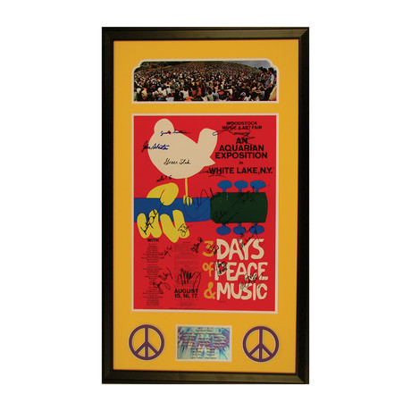 Signed Woodstock Poster + Original Ticket
