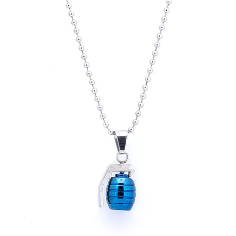 Grenade Pendant Necklace // Blue