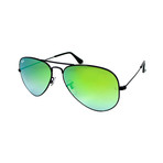 Large Metal Aviator Sunglasses // Black + Green Mirror Gradient