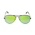 Large Metal Aviator Sunglasses // Black + Green Mirror Gradient