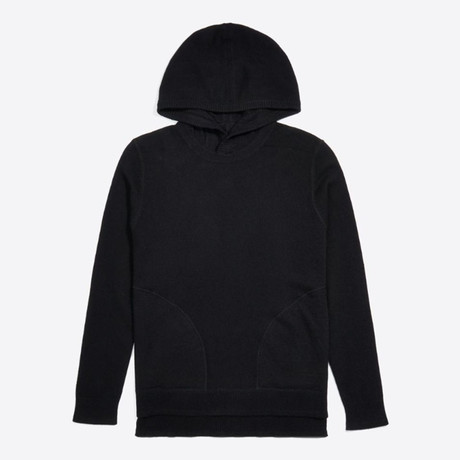 Solid Pullover Cashmere Hoodie // Black (S)