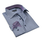 Contrast Collar Button-Up Shirt // Navy + Purple (L)