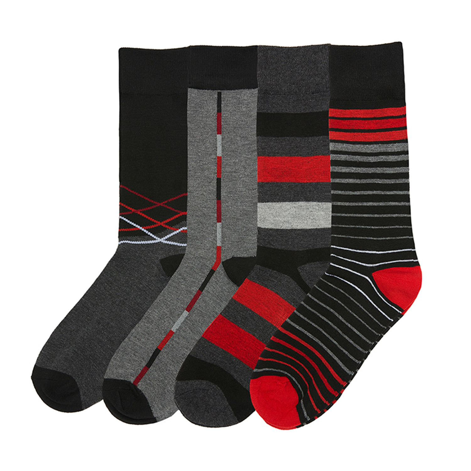 Allover Socks // Black + Grey + Red // Pack of 4 - Basic Outfitters ...