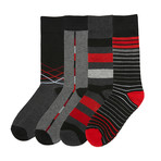 Allover Socks // Black + Grey + Red // Pack of 4