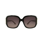 Ferragamo // Women's Rectangle Sunglasses // Black + Tan Temples + Brown Gradient