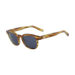 Ferragamo // Men's Classic Round Sunglasses // Striped Brown + Gray