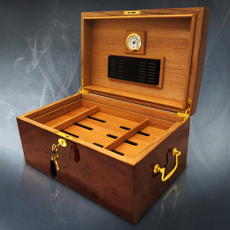 Burl Wood High Gloss + Mappa Wood Inlay // Large Luxury Cigar Humidor 150Ct