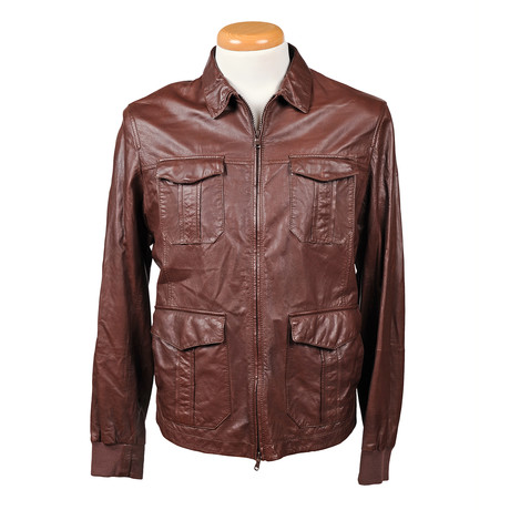 Leather Biker Jacket // Brown (XS)