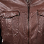 Leather Biker Jacket // Brown (M)